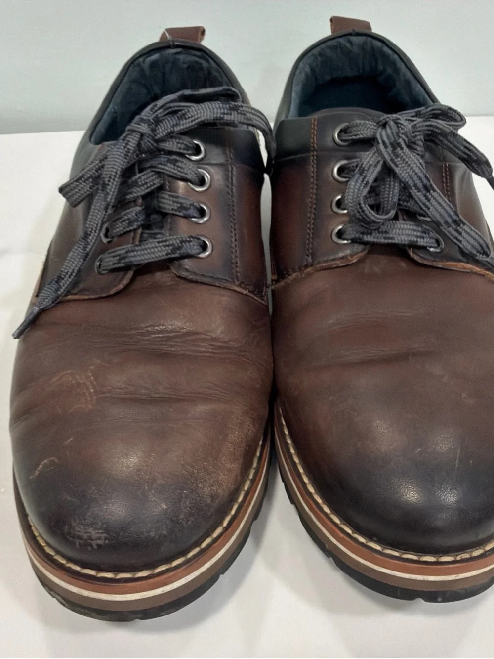 PIKOLINOS Brown Leather Derby Shoes with Gray Laces